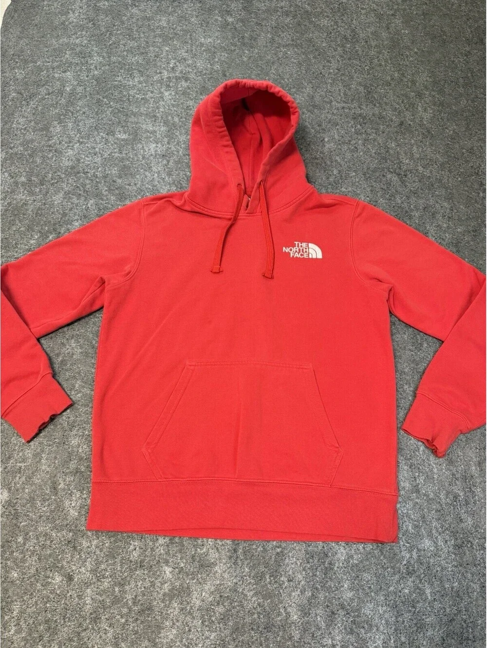 The North Face Men’s Small Red Pullover Hoodie Topographic Logo Graphic.